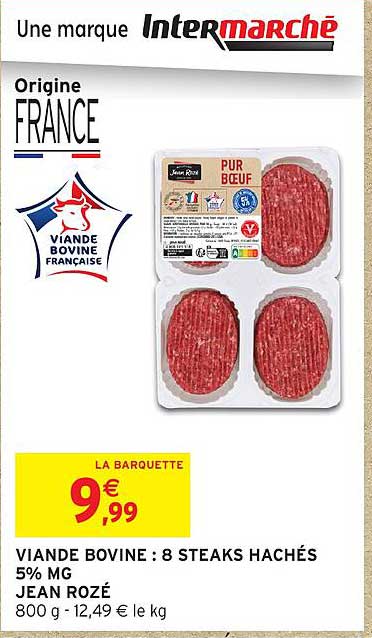 VIANDE BOVINE : 8 STEAKS HACHÉS 5% MG JEAN ROZÉ
