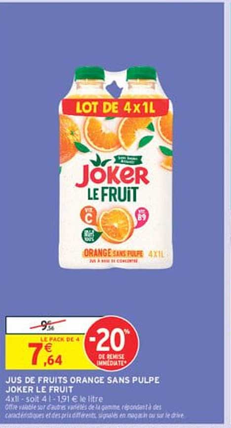 JUS DE FRUITS ORANGE SANS PULPE JOKER LE FRUIT