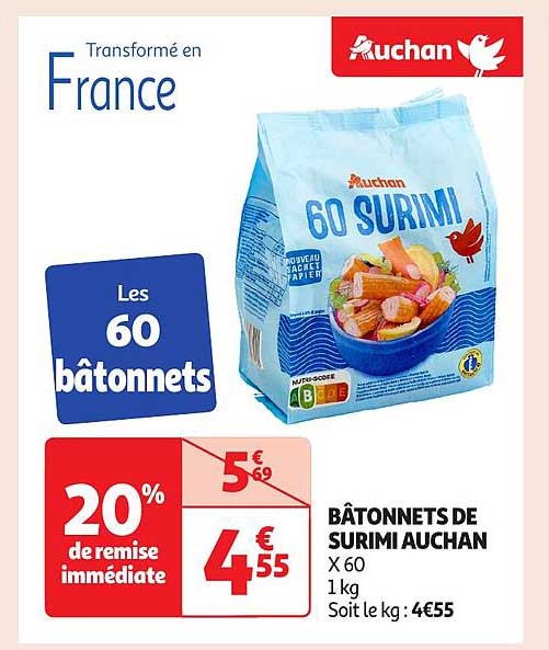 BÂTONNETS DE SURIMI AUCHAN X 60