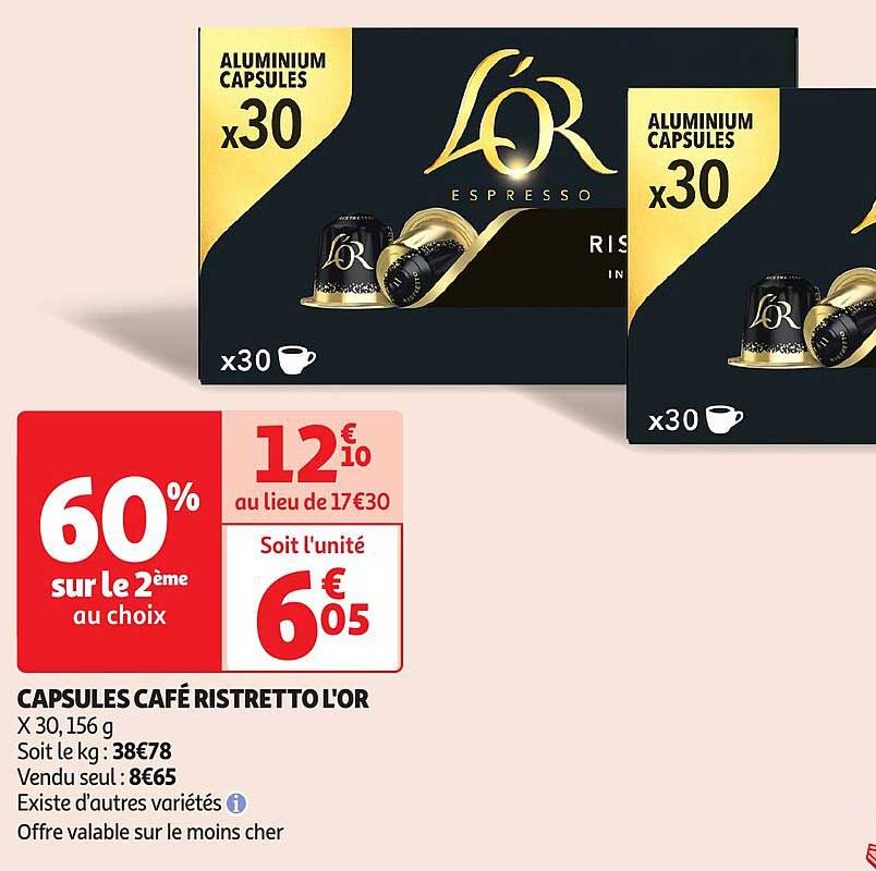 CAPSULES CAFÉ RISTRETTO L'OR X 30, 156 g