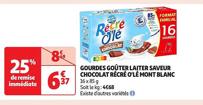 GOURDES GOÛTER LAITER SAVEUR CHOCOLAT RÉCRÉ O'LE MONT BLANC