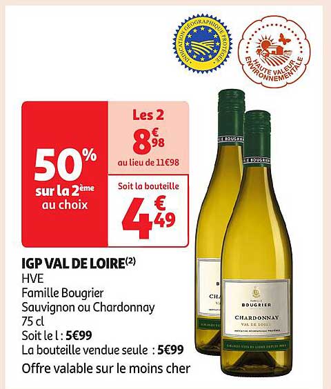 IGP VAL DE LOIRE - Famille Bougrier Sauvignon ou Chardonnay 75 cl