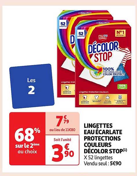 LINGETTES EAU ÉCARLATE PROTECTIONS COULEURS DÉCOLOR STOP