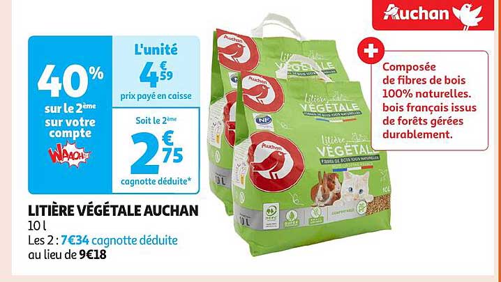 LITIÈRE VÉGÉTALE AUCHAN 10 L