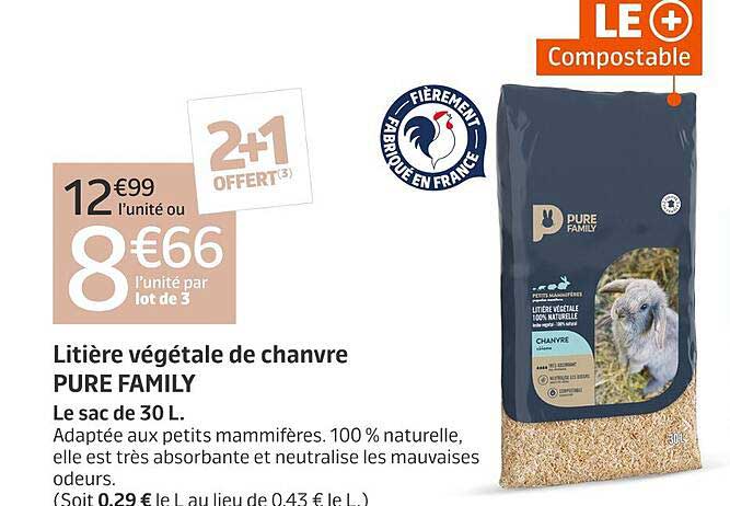 Litière végétale de chanvre PURE FAMILY