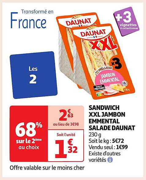 SANDWICH XXL JAMBON EMMENTAL SALADE DAUNAT