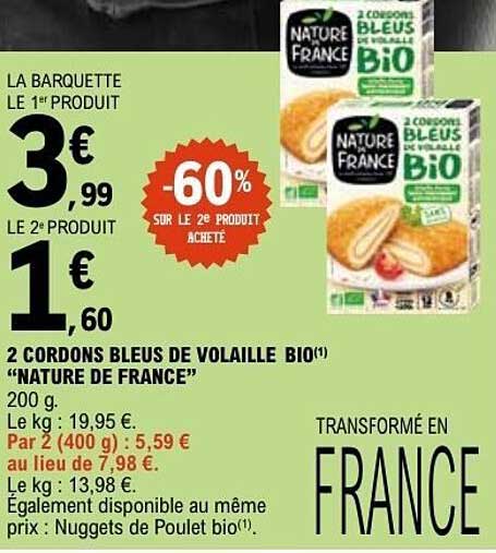 2 CORDONS BLEUS DE VOLAILLE BIO "NATURE DE FRANCE"