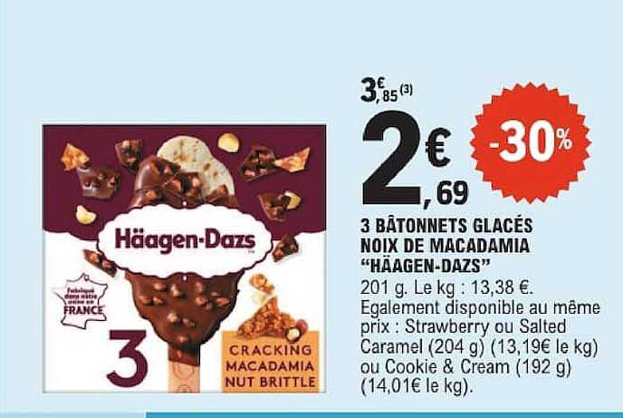 3 BÂTONNETS GLACÉS NOIX DE MACADAMIA “HÄAGEN-DAZS”