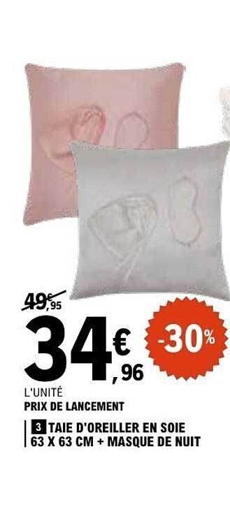 3 TAIE D’OREILLER EN SOIE 63 X 63 CM + MASQUE DE NUIT