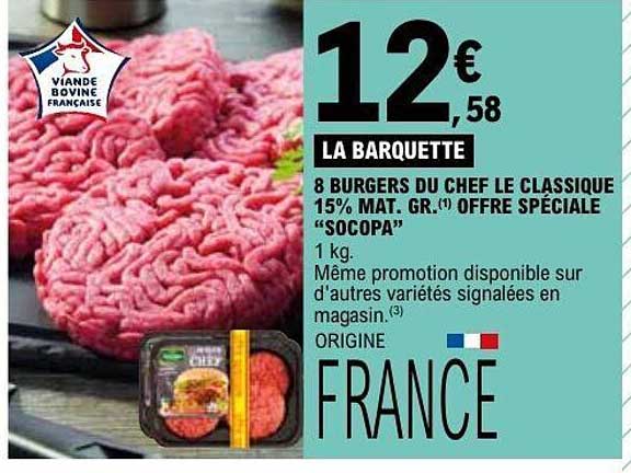 8 BURGERS DU CHEF LE CLASSIQUE 15% MAT. GR. (1) OFFRE SPÉCIALE “SOCOPA”