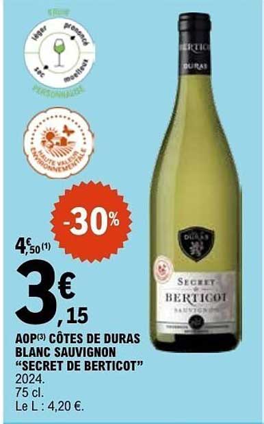 AOP CÔTES DE DURAS BLANC SAUVIGNON "SECRET DE BERTICOT"