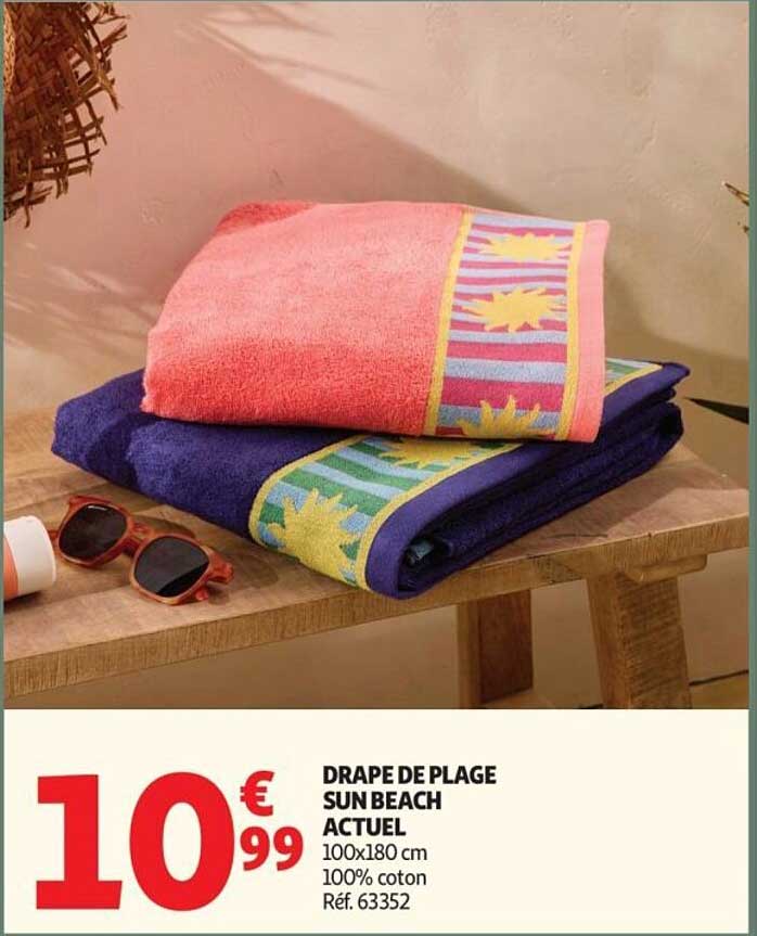 DRAPE DE PLAGE SUN BEACH ACTUEL 100x180 cm 100% coton Réf. 63352
