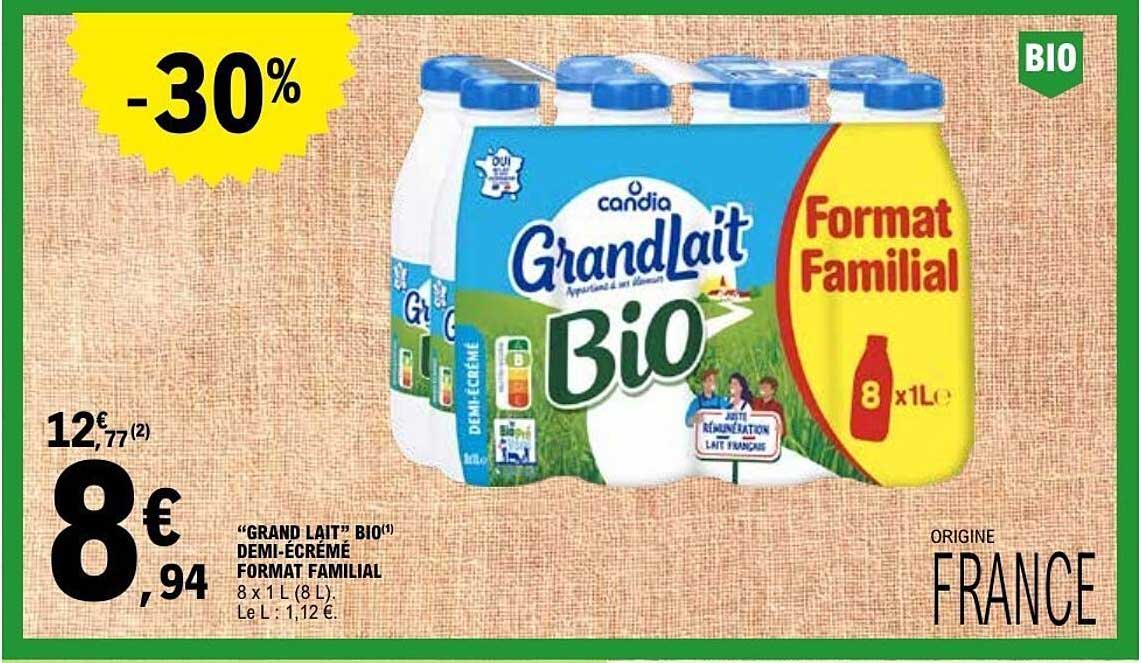 “GRAND LAIT” BIO(1) DEMI-ECREME FORMAT FAMILIAL