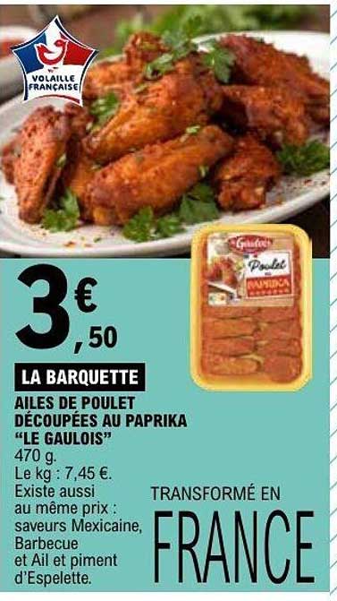 LA BARQUETTE AILES DE POULET DÉCOUPÉES AU PAPRIKA “LE GAULOIS”