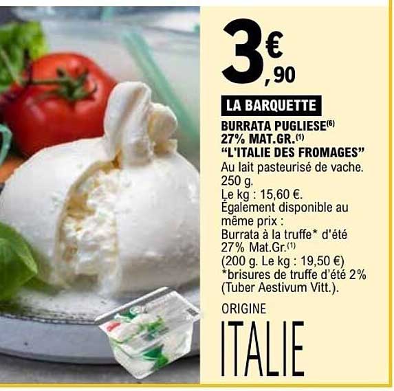 LA BARQUETTE BURRATA PUGLIESE 27% MAT.GR. "L'ITALIE DES FROMAGES"