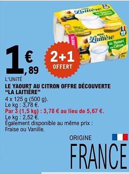 LE YAOURT AU CITRON OFFRE DÉCOUVERTE “LA LAITIÈRE”