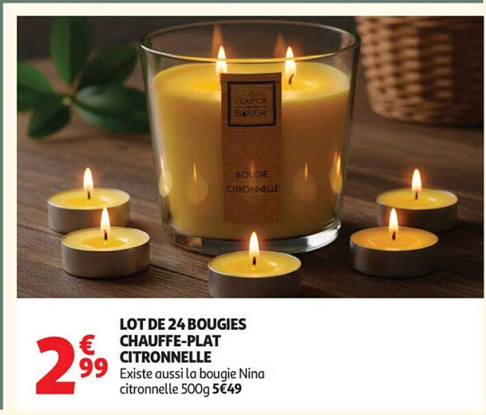 LOT DE 24 BOUGIES CHAUFFE-PLAT CITRONNELLE