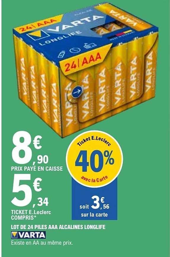 LOT DE 24 PILES AAA ALCALINES LONGLIFE