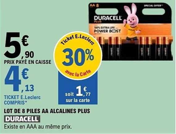 LOT DE 8 PILES AA ALCALINES PLUS DURACELL