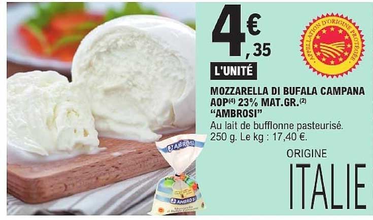 MOZZARELLA DI BUFALA CAMPANA AOP 23% MAT.GR. "AMBROSI"