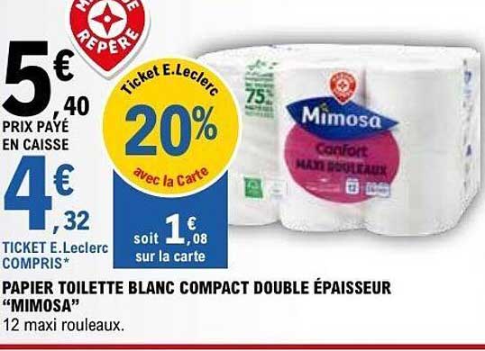 PAPIER TOILETTE BLANC COMPACT DOUBLE ÉPAISSEUR “MIMOSA”