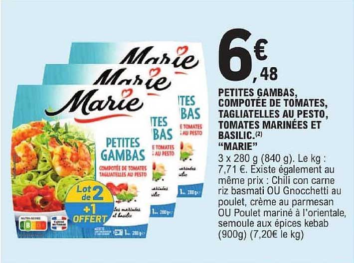 PETITES GAMBAS, COMPOTÉE DE TOMATES, TAGLIATELLES AU PESTO, TOMATES MARINÉES ET BASILIC “MARIE”