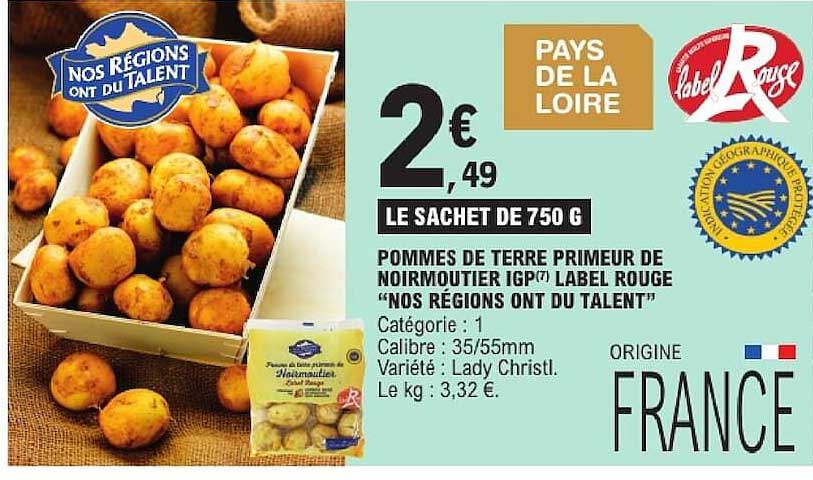 POMMES DE TERRE PRIMEUR DE NOIRMOUTIER IGP (T) LABEL ROUGE "NOS RÉGIONS ONT DU TALENT"
