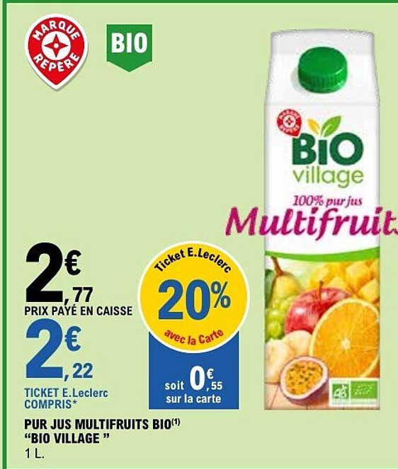 PUR JUS MULTIFRUITS BIO(1) “BIO VILLAGE” 1 L.