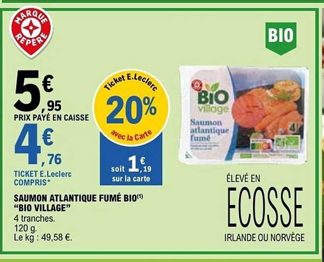SAUMON ATLANTIQUE FUMÉ BIO «BIO VILLAGE»