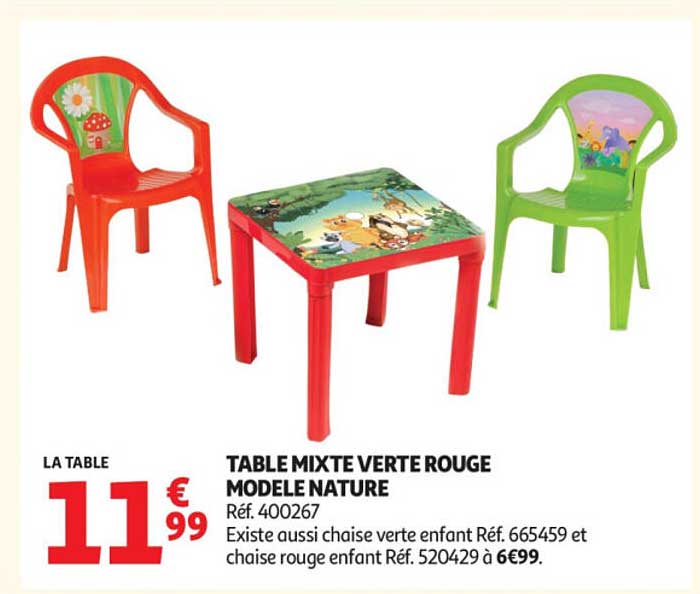 TABLE MIXTE VERTE ROUGE MODELE NATURE