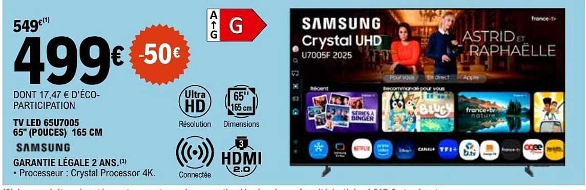TV LED 65U7005 65'' (POUCES) 165 CM SAMSUNG