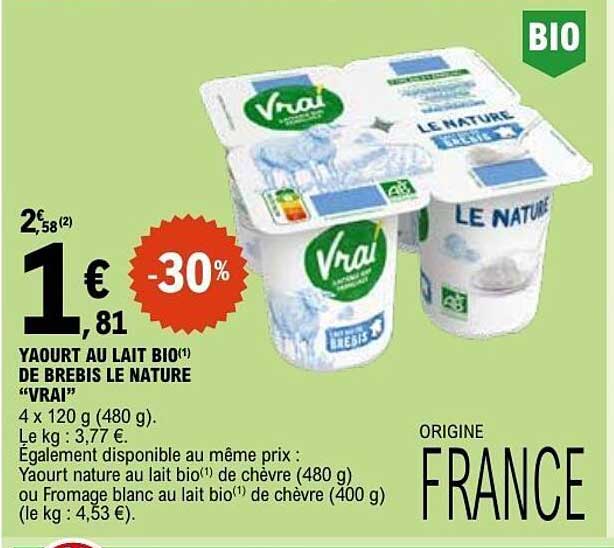 YAOURT AU LAIT BIO DE BREBIS LE NATURE “VRAI”
