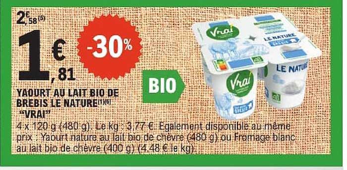 YAOURT AU LAIT BIO DE BREBIS LE NATURE "VRAI"