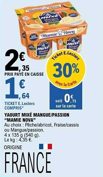 YAOURT MIXÉ MANGUE/PASSION “MAMIE NOVA”