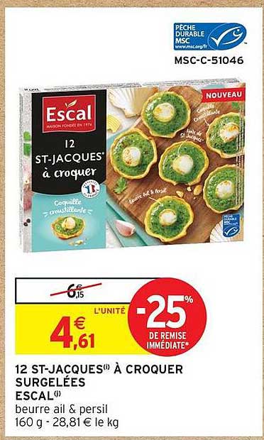 12 ST-JACQUES® À CROQUER SURGELÉES ESCAL