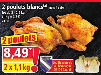 2 poulets blancs prêts à cuire