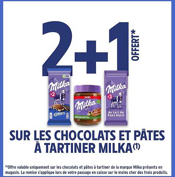 2+1 offert sur les chocolats et pâtes à tartiner Milka