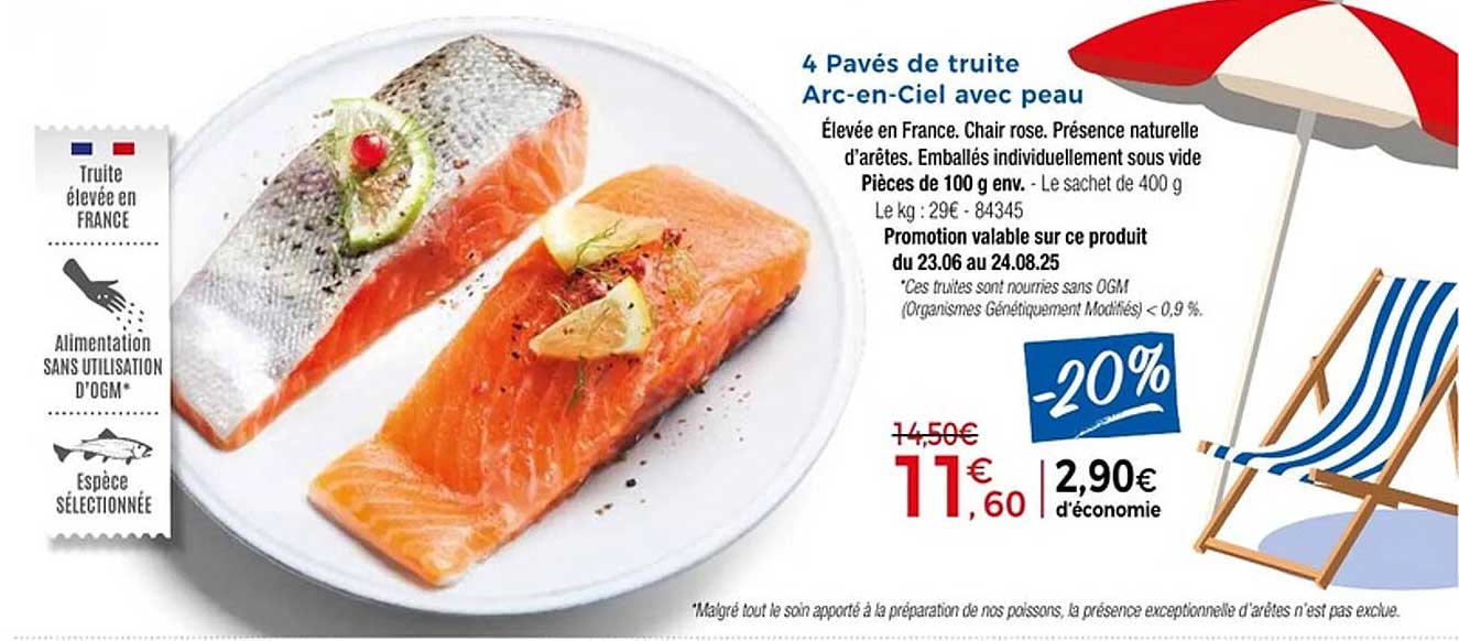 4 Pavés de truite Arc-en-Ciel avec peau