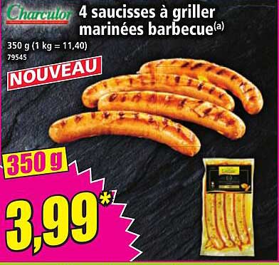 4 saucisses à griller marinées barbecue