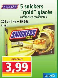 5 snickers "gold" glacés caramel et cacahuètes