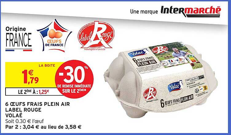 6 Œufs Frais Plein Air LABEL ROUGE VOLAÉ