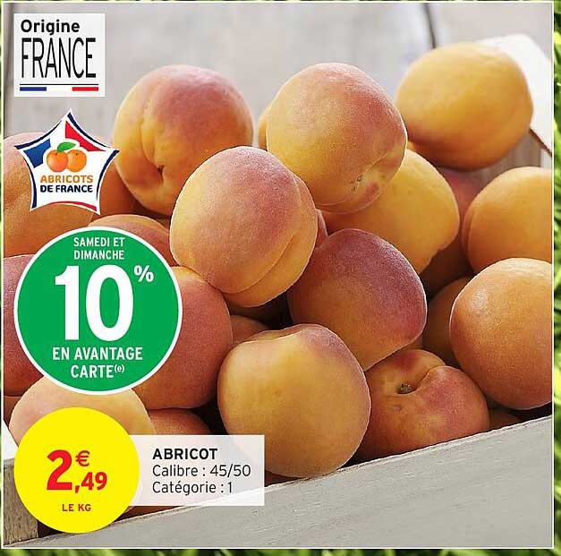 Abricot Calibre : 45/50, Catégorie : 1
