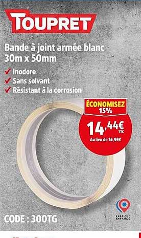 Bande à joint armée blanc 30m x 50mm