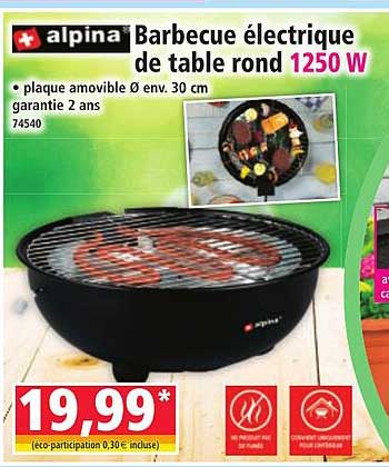 Barbecue électrique de table rond 1250 W