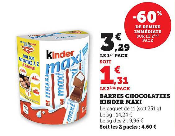 BARRES CHOCOLATÉES KINDER MAXI