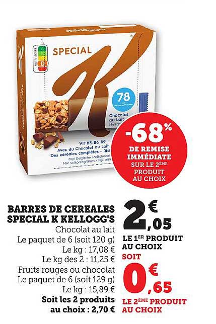 BARRES DE CEREALES SPECIAL K KELLOGG'S Chocolat au lait