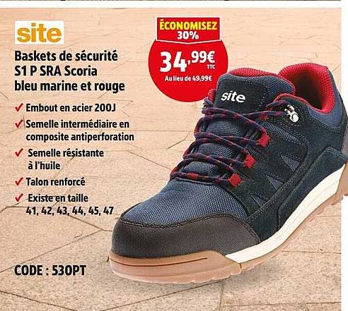 Baskets de sécurité S1 P SRA Scoria bleu marine et rouge