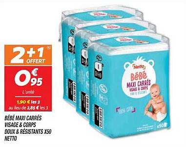 BÉBÉ MAXI CARRÉS VISAGE & CORPS DOUX & RÉSISTANTS X50 NETTO