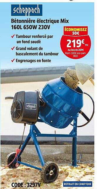 Bétonnière électrique Mix 160L 650W 230V