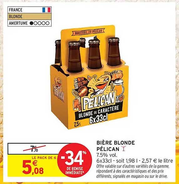 BIÈRE BLONDE PÉLICAN 7.5% vol - 6x33cl